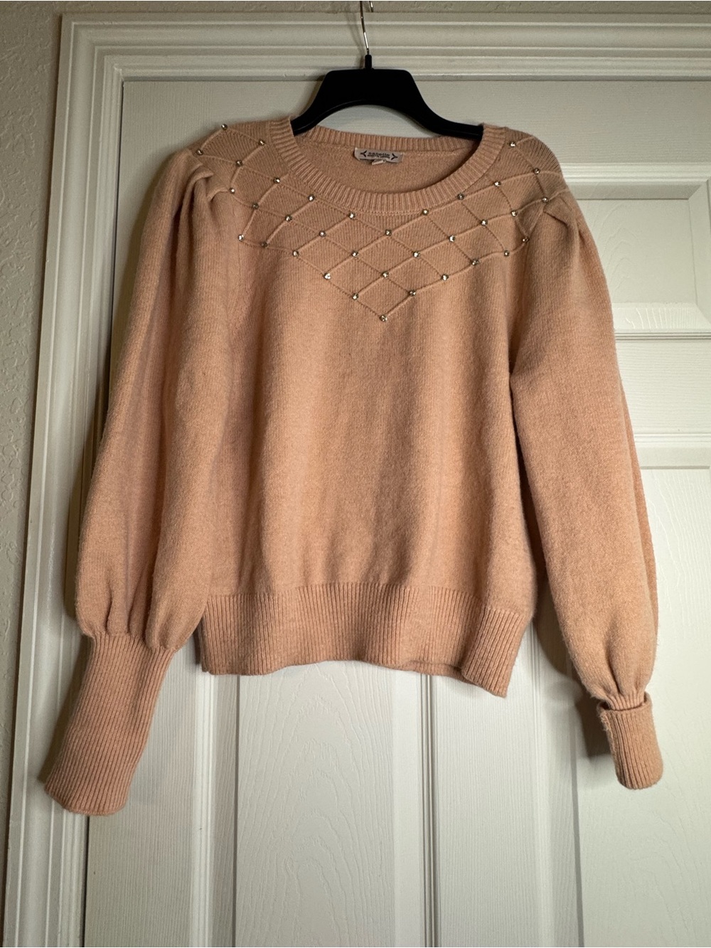 Nanette Lepore Pink Crystal Embellished Crewneck Sweater